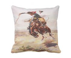 Emvency Überwurf Kissenbezug Vintage Wild West Cowboy auf Bucking Horse Western Dekoratives Kissen Fall Home Decor Quadratisch Kissen Kissenbezüge, Baumwolle, Weiß, 20 X 20 inch