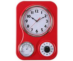 Lilys Home Retro Küchenuhr mit Thermometer und 60-Minuten-Timer, 24 x 34 cm, Rot