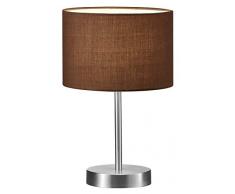 Trio Leuchten Tischleuchte Hotel 501100114, Metall Nickel matt, Stoffschirm braun, E14