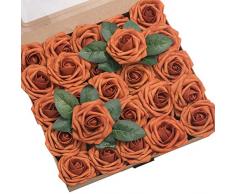 Lings moment Rose künstliche Blumen, naturgetreue, künstliche Rosen mit Stiel für DIY Hochzeit, Blumensträuße, Tafelaufsätze, Brautparty, Zuhause, Dekorationen. 25pcs Regular 3 burnt orange