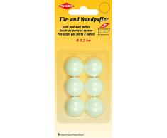 Kleiber Tür-und Wandpuffer 6 Stück Ø=2, 2 cm Türstopper selbstklebend, Plastik, weiß, 15,9 x 6,6 x 1,2 cm