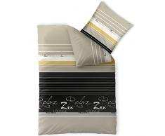 CelinaTex Fashion Bettwäsche 155 x 220 cm 2teilig Baumwolle Lian Streifen Wörter Beige Schwarz Weiß