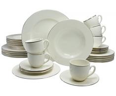 Creatable, 19733, Serie Vera NBC Platinrand, 30 teilig Kombiservice, Porzellan, weiß, 46 x 33 x 31 cm, Einheiten