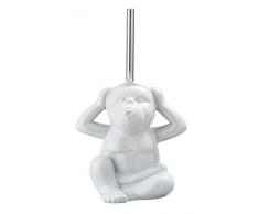 WENKO WC-Garnitur Monkey Silent, Toilettenbürstenhalter mit Toilettenbürste in Form eines Affen, Keramik, 16 x 21,5 x 19 cm, weiß