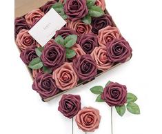 Lings moment Rose Künstliche Blumen Realistische künstliche Rosen mit Stiel für DIY Hochzeit Blumensträuße Tafelaufsätze Brautparty Home Dekorationen 25pcs Regular 3 Burgundy & Pinky Zeder