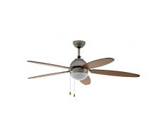 EGLO Deckenventilator Susale, 5 Flügel Ventilator mit Zugkette, Deckenventilator mit Beleuchtung und Sommer Winter Betrieb, Flügelmaterial MDF in Holz-Farbe Braun, Silber, AC Motor, Ø 132cm