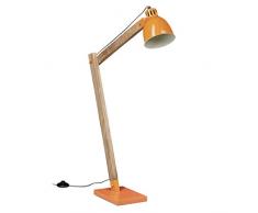 Relaxdays Stehlampe Skandinavisch, Vintage Design, max. 111 cm hoch, Holzlook, Deckenfluter, schlichtes Design, orange