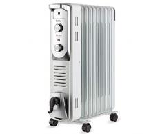 Fakir RF-09 Turbo Plus / Ölradiator mit 9 Rippen, Elektro-Heizung mit 4 Heizstufen, Thermostat, 4 Lenkrollen - 2.400 Watt Perlgrau