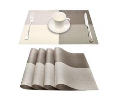 YUJIAN Platzsets, 6 Stück, PVC gekreuztes gewebtes Vinyl, rutschfest, isolierend, waschbar, hitzebeständig, Tischsets für Tisch oder Küche. Set of 4 Coffe Silver