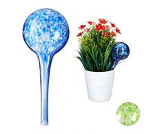 Relaxdays Bewässerungskugel 2er Set, dosierte Bewässerung Pflanzen u. Blumen, Gießhilfe Büro, Urlaub, Ø 6 cm, Glas, blau
