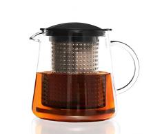 Finum TEA CONTROL Teekanne aus Glas mit patentierter Brühkontrolle - Teebereiter mit Dauerfilter - Teezubereiter 0,8 Liter - Glaskanne für Tee, Schwarz