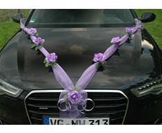 Organza M Auto Schmuck Braut Paar Rose Deko Dekoration Hochzeit Car Auto Wedding Deko (Lila/Violett)