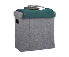 Relaxdays Faltbarer Sitzhocker, HxBxT: 49,5 x 46 x 25,5 cm, mit Stauraum, Griffe, Leinen, Polyester, MDF, Dunkelgrau