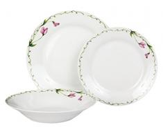 Dajar 18 TLG. Tafelservice PRESILLA DOMOTTI, Porzellan, Weiß/Rosa/Grün, 43,5 x 10,5 x 23,8 cm, Einheiten