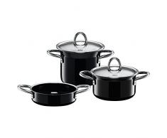 Silit miniMAX Topfset, 3-teilig, mit Metalldeckel, Kochtopf, Servierpfanne, Silargan Funktionskeramik, stapelbar induktionsgeeignet, spülmaschinengeeignet, schwarz