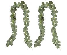 CQURE Künstliche Efeugirlande, Efeugirlande, künstliche Blätter, künstliche Pflanzen, zum Aufhängen, für Hochzeit, Party, Garten, Wanddekoration, 2 Packs-Green Eucalyptus