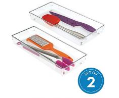 iDesign Linus Schubladenorganizer, großer Schubladeneinsatz aus Kunststoff für Utensilien, 2er-Set Aufbewahrungsboxen, durchsichtig