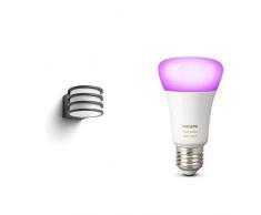 Philips Hue LED Wandleuchte Lucca für den Aussenbereich, dimmbar, warmweißes Licht & Philips Hue White & Color Ambiance E27 LED Lampe Erweiterung, 3. Generation, dimmbar, bis zu 16 Millionen Farben