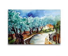 Calvendo Premium Textil-Leinwand 120 cm x 80 cm quer, Finca bei Fornalutx | Wandbild, Bild auf Keilrahmen, Fertigbild auf echter Leinwand, Leinwanddruck: Mallorca Finca und Olivenhain Natur Natur