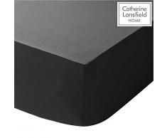 Catherine Lansfield Bügelfreies Spannbettlaken, Perkal-Baumwollpolyester, Einzelbett, schwarz, King Size