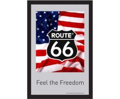 empireposter - Route 66 - Amerikanische Flagge - Größe (cm), ca. 20x30 - Bedruckter Spiegel, NEU - Beschreibung: - Bedruckter Wandspiegel mit schwarzem Kunststoffrahmen in Holzoptik -
