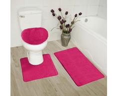 Fancy Linen 3-teiliges Anti-Rutsch-Badematten-Set für Badezimmer, U-Form, Konturteppich, Matte und WC-Deckelbezug hot pink