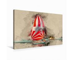 Premium Textil-Leinwand 75 cm x 50 cm quer Segeln | Wandbild, Bild auf Keilrahmen, Fertigbild auf echter Leinwand, Leinwanddruck