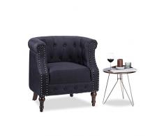 Relaxdays Retro Sessel, Chesterfield-Design, Stoffbezug, Nietenbesatz, gesteppt, Sitzpolster, HBT: 76x71x67cm, schwarz, Standard