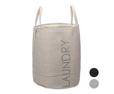 Relaxdays, Beige Wäschekorb, faltbar mit Henkel, 55 l Volumen, runder Wäschesammler, H x Ø: 55 x 50 cm, Standard