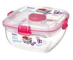Sistema To Go Salatbox mit Dressingbehälter und Besteck, 1 l, transparent/pink