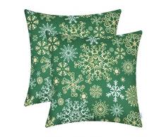 CaliTime Kissenbezüge Kissenhülle Packung mit 2 kuscheligen Fleece-Dekokissenbezügen Bezüge für Schlafsofa Weihnachten Schneeflocken Beidseitig 40cm x 40cm Weihnachtsgrün