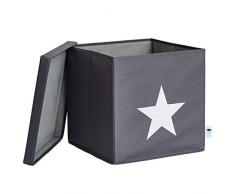 STORE.IT Ordnungsbox mit Deckel | Stern | extra stabil - MDF verstärkt | 33x33x33cm | grau mit weiÃem Stern