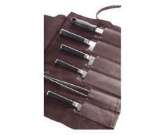 Messertasche Küchenmesser, Messerrolle für Profis, Rolltasche für Köche, aus gewachstem Öko Rindleder, hergestellt in Deutschland, 6 Einzelköcher, braun, von Wunschleder-Home
