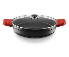 Castey Fundix Flache Kasserolle / 28 cm / mit Deckel 30 cm / Perfekte Wärmeverteilung / Sicheren und äußerst weichen Silikongriffe