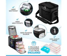 HemingWeigh isolierte Lunchtasche – langlebige Lunchbox mit Kühlfach für Getränke.Abnehmbarer Schultergurt + 3 Kunststoff- Frischhaltebehälter + Eisfach enthalten. Schwarz