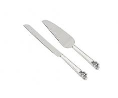 Tortenheber + Messer mit Kristallsteinchen Herz 29/33cm versilbert