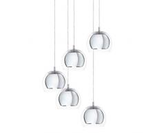 EGLO Pendelleuchte Rocamar 1, 5 flammige Hängelampe Modern, Hängeleuchte aus Stahl und Glas in Chrom, Klar, Esstischlampe, Wohnzimmerlampe hängend mit E27 Fassung