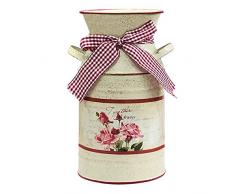 HIDERLYS 19,1 cm hohe rustikale dekorative Vase mit Blumenmuster und Seil-Design, Metall Milchkanne Landkrug für Wohnzimmer, Schlafzimmer, Küche beige