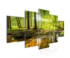 Bilder Wald Landschaft Wandbild 200 x 100 cm Vlies - Leinwand Bild XXL Format Wandbilder Wohnzimmer Wohnung Deko Kunstdrucke Grün 5 Teilig - MADE IN GERMANY - Fertig zum Aufhängen 611751a