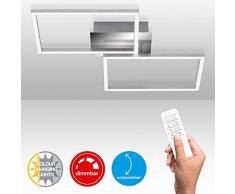 Briloner Leuchten LED Deckenleuchte, Deckenlampe dimmbar, Fernbedienung, Farbtemperatursteuerung, inkl. Nachtlichtfunktion und Timer, Chrom-Alu, 500 x 388 x 78mm (LxBxH)