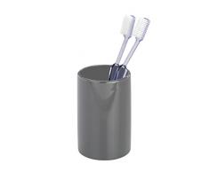 WENKO Zahnputzbecher Polaris, hochwertiger Zahnbürstenhalter für Zahnbürste und Zahnpasta aus edler Keramik, Ø 7,5 x 11,2 cm, Grau