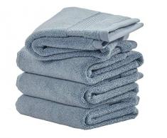 iDesign 4er-Set Handtücher, kleines Handtuch mit gewebter Verzierung aus Baumwolle, weiches und saugfähiges Handtuch Set mit Aufhänger für Waschbecken und Gäste-WC, rauchblau