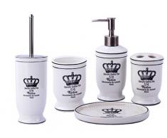 GMMH Landhaus Vintage BadSet Krone Badezimmer Zubehör Set Seifenspender WC Bürste Keramik (5 er Set)
