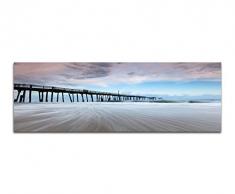 Panoramabild auf Leinwand und Keilrahmen 150x50cm Strand Meer Wellen Sturm Steg Wolken