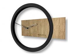 FLEXISTYLE Wanduhr ohne tickgeräusche Wood Oak 1 Schwarz 32cm, Wohnzimmer, Schlafzimmer, in EU hergestellt