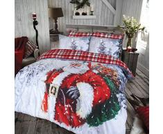 Sleepdown Vintage Weihnachtsmann Bettwäsche-Set Premium Polycotton Wende-Bettwäsche-Set mit Kissenbezügen – Einzelbett