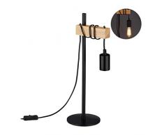 Relaxdays Tischlampe industrial, Vintage Nachttischlampe, Retro, E27, Holz, Metall, HBT 46 x 17,5 x 14 cm, schwarz/natur
