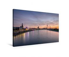 Calvendo Premium Textil-Leinwand 90 cm x 60 cm Quer, DÃ¼sseldorf Skyline | Wandbild, Bild auf Keilrahmen, Fertigbild auf Echter Leinwand, Leinwanddruck Orte Orte