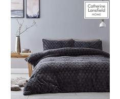 Catherine Lansfield Bettwäsche-Set für Doppelbett mit weichem Fell, Grau