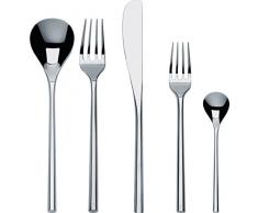 Alessi MU Besteckset 5 TLG. je einen Tafellöffel,Tafelgabel,Tafelmesser,Dessertgabel,Teelöffel, Edelstahl, Silber, 2 x 4 x 13.5 cm